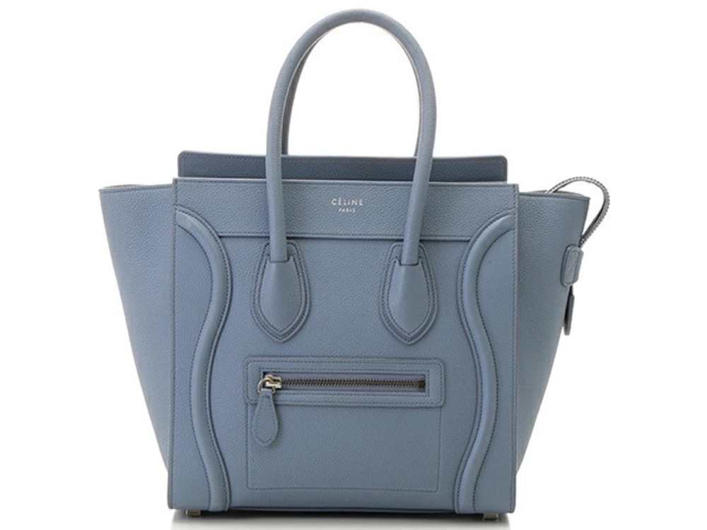 Celine Luggage Tote Shopper Bag Blue Leather